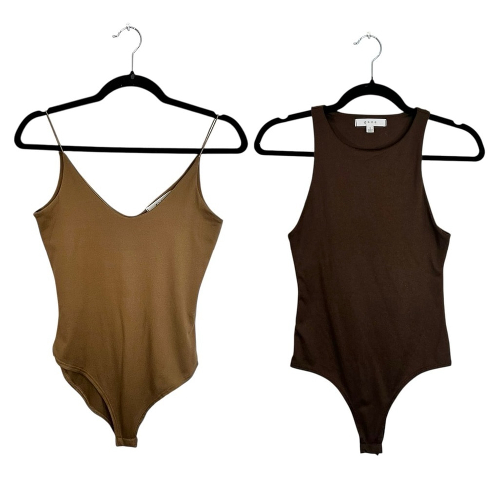 GAZE minimalist brown stretchy double lined bodysuit bundle 2 pieces S